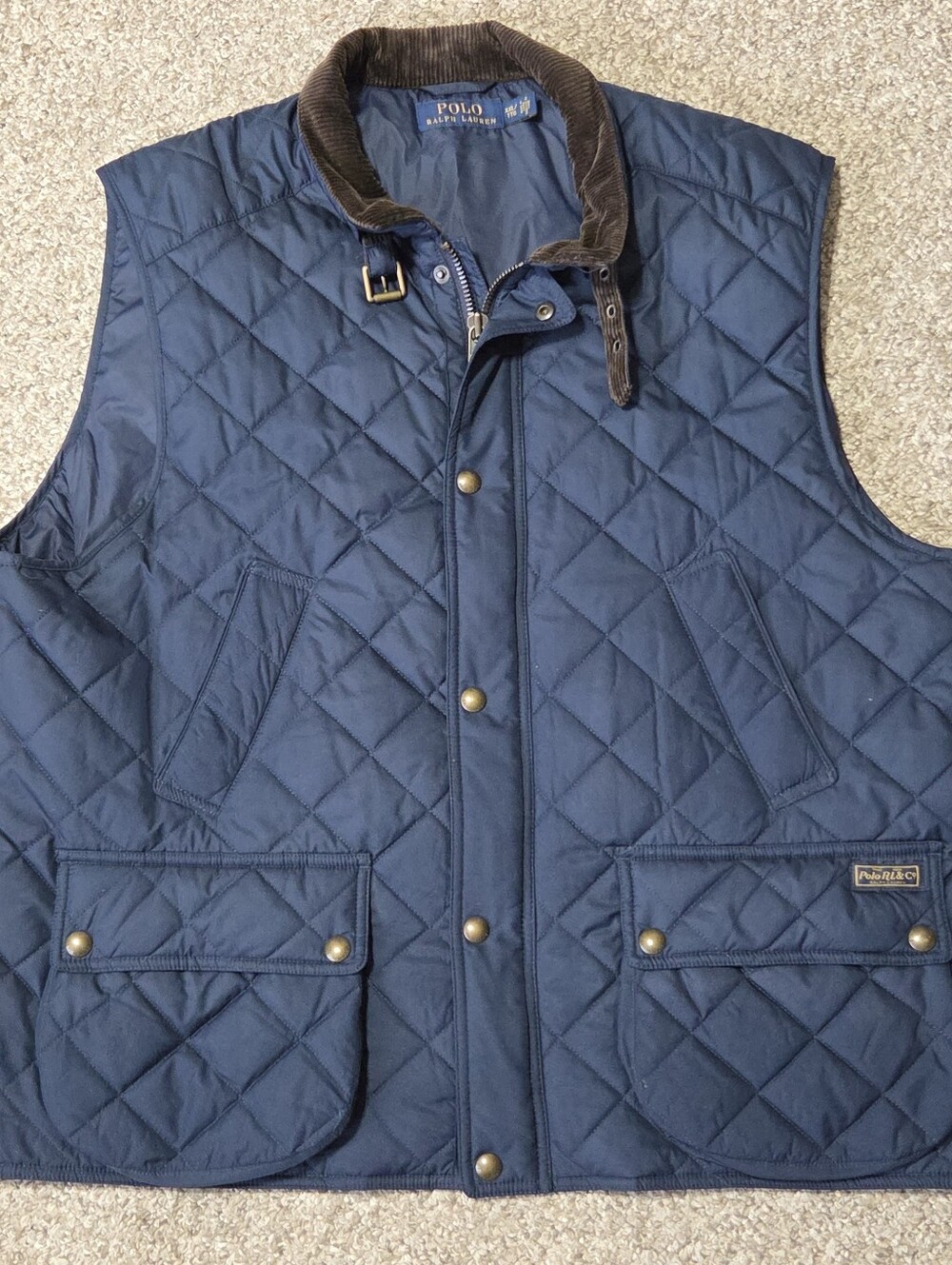 Ralph Lauren Polo Club Men’s Suede Trim Quilted Vest Vintage Full zip Blue XXL